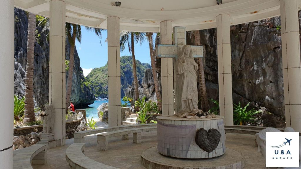 maria statue at the beach el nido palawan philippines