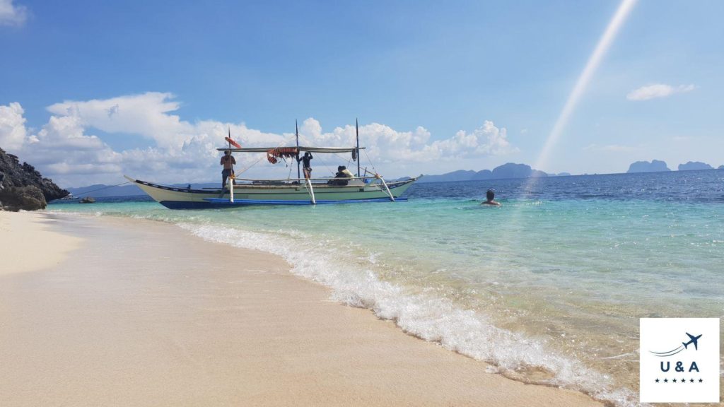 fisher boat at beach el nido palawan philippines