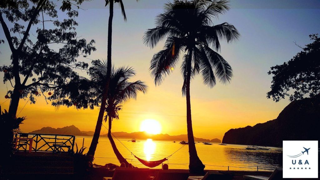 sunset nacpan beach el nido palawan philippines