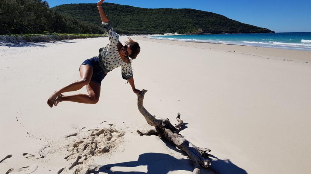 jump selfie long beach keppel island queensland australia