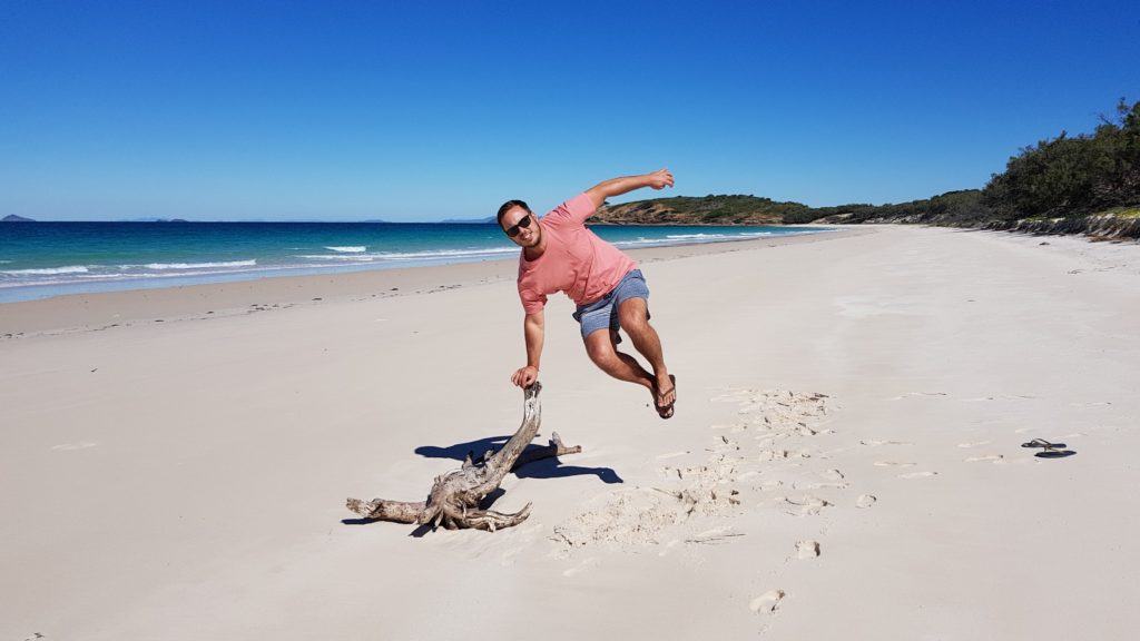 jump selfie on keppel island queensland australia