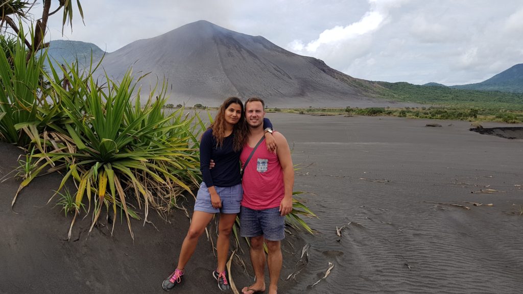 selfie at ash desert yasur volcano tanna