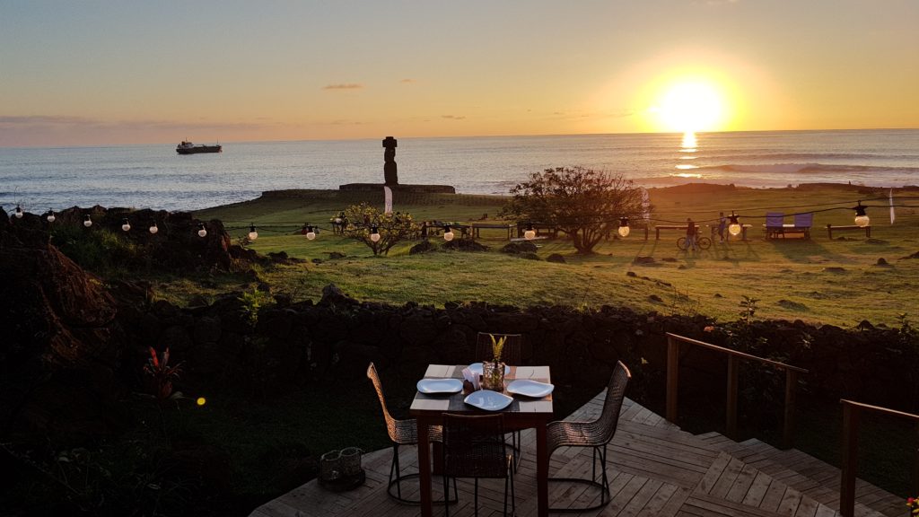 sunset ahu tahai easter island