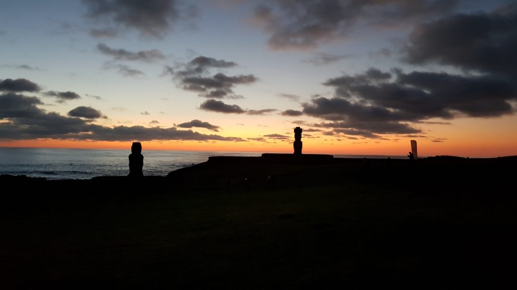 sunset ahu tahai easter island