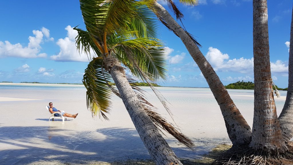 chair in lagoon chilling rangiroa