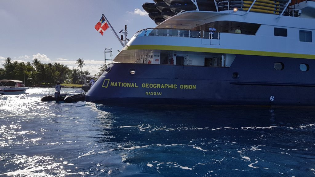 national geographic orion boat in rangiroa port